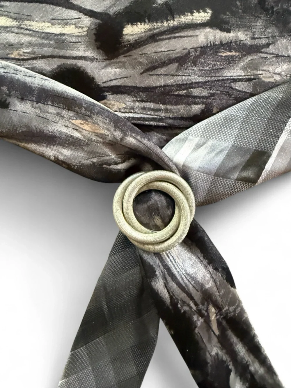 OOAK Upcycled Necktie Belt Black Gray, Vintage Sarah Coventry, w/Hidden Pocket